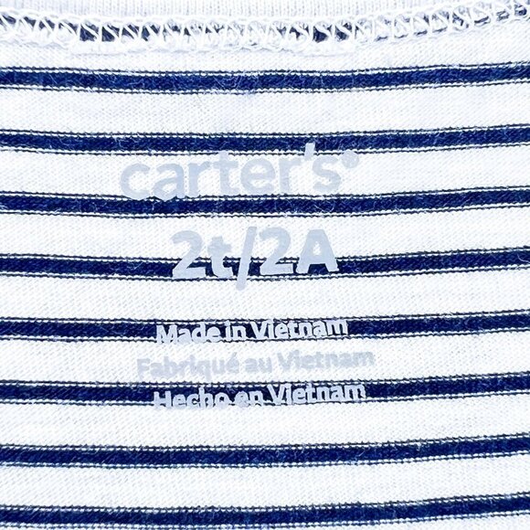 Carter's Toddler Girls Short Sleeve Dress | Skater | White Navy Stripe  | 2T - Picture 5 of 7